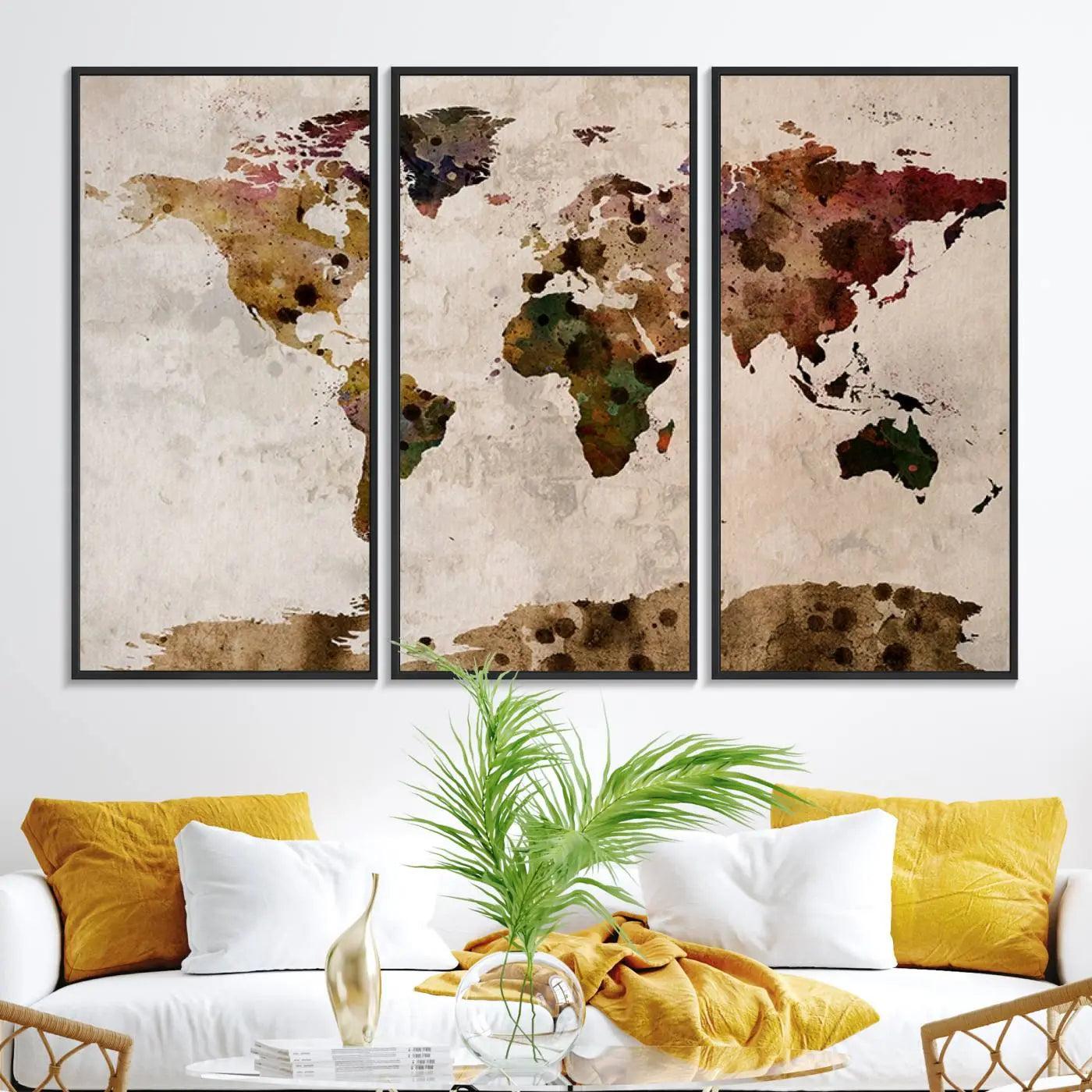 18684-MGV-FC-48X32-3P_Black-Watercolor World Map Canvas Print
