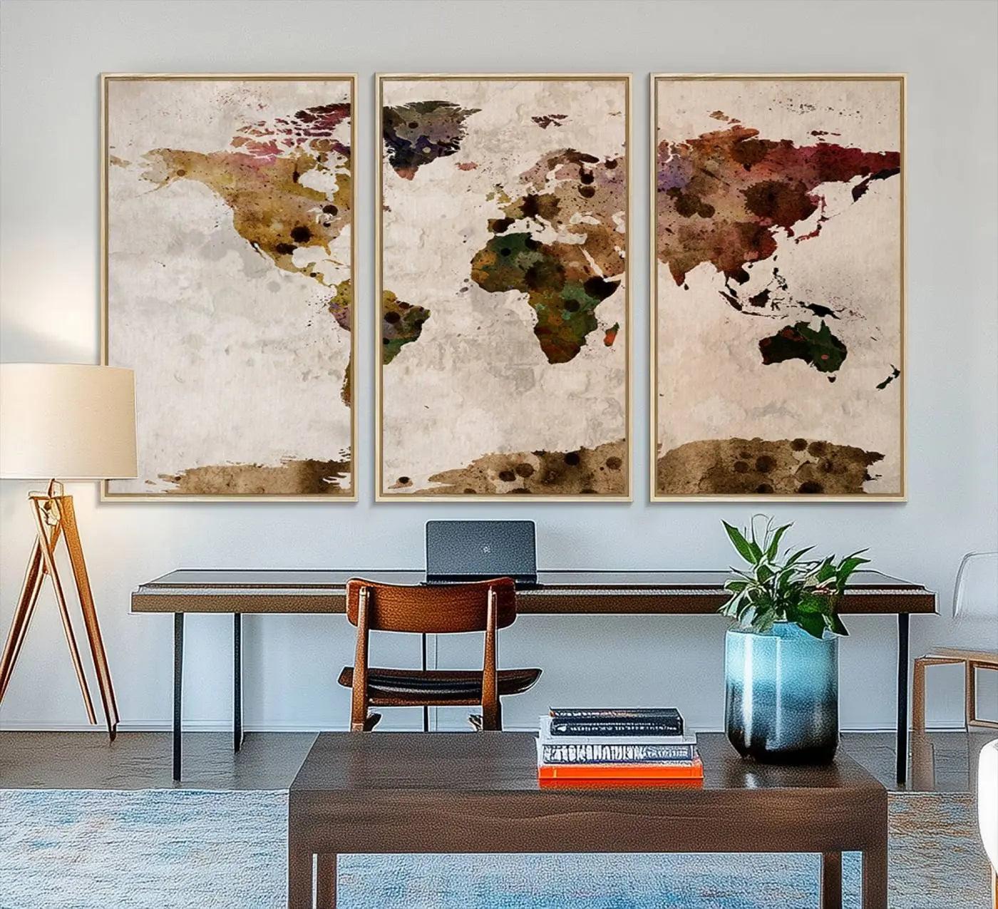 18684-MGV-FC-48X32-3P_Natural-Push Pin World Map Canvas Print – Travel Tracker Wall Art for Couples, Perfect Anniversary Gift for Home or Office Decor