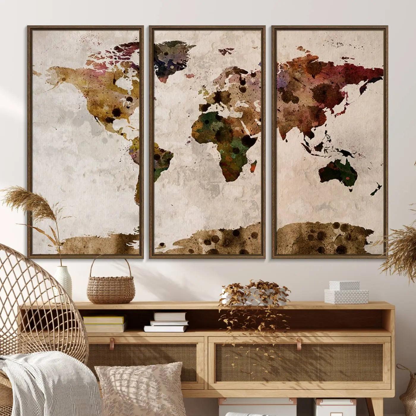18684-MGV-FC-48X32-3P_Walnut-Watercolor World Map Canvas Print