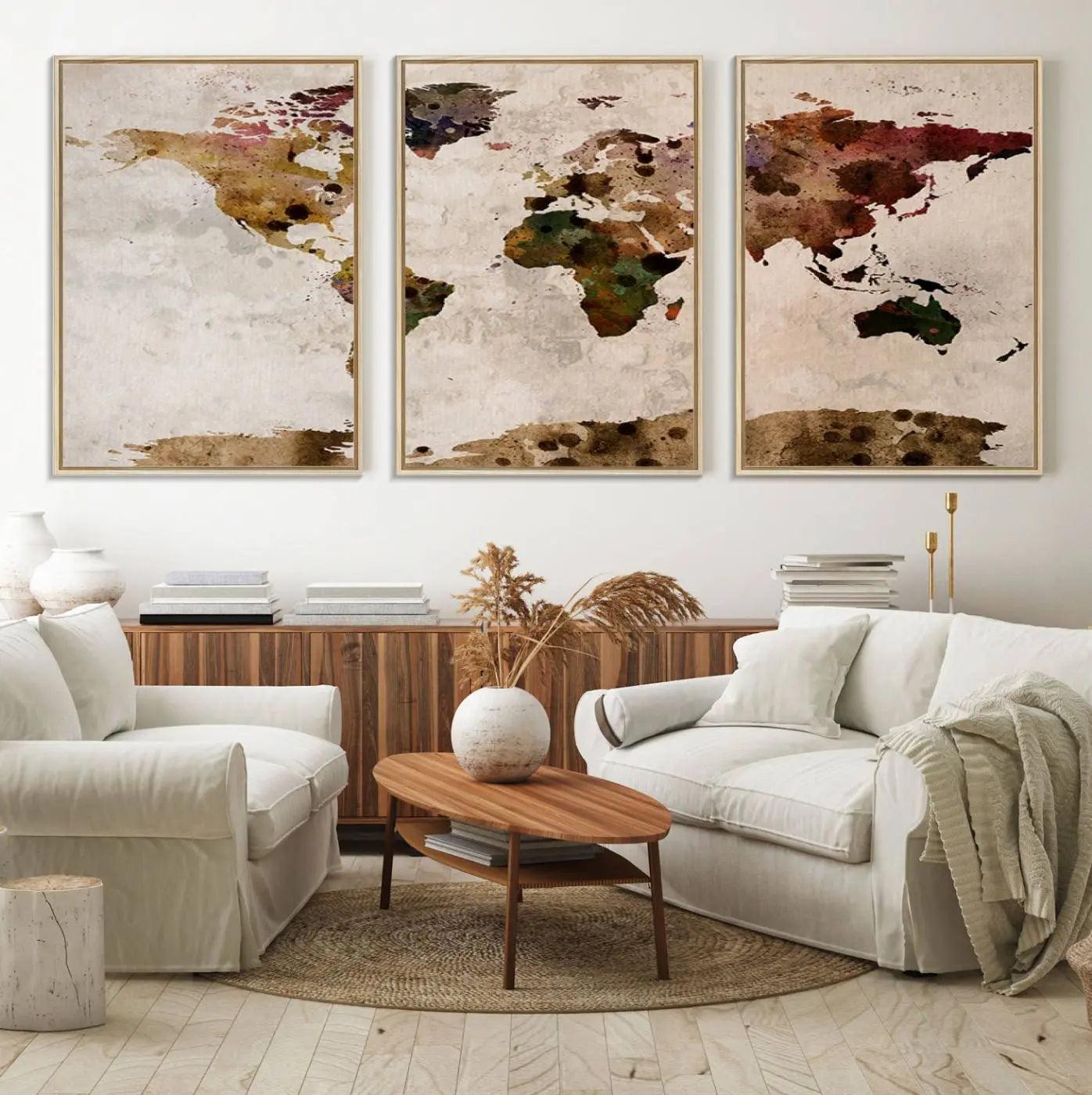 18684-MGV-FC-60X30-3P_Natural-Push Pin World Map Canvas Print – Travel Tracker Wall Art for Couples, Perfect Anniversary Gift for Home or Office Decor