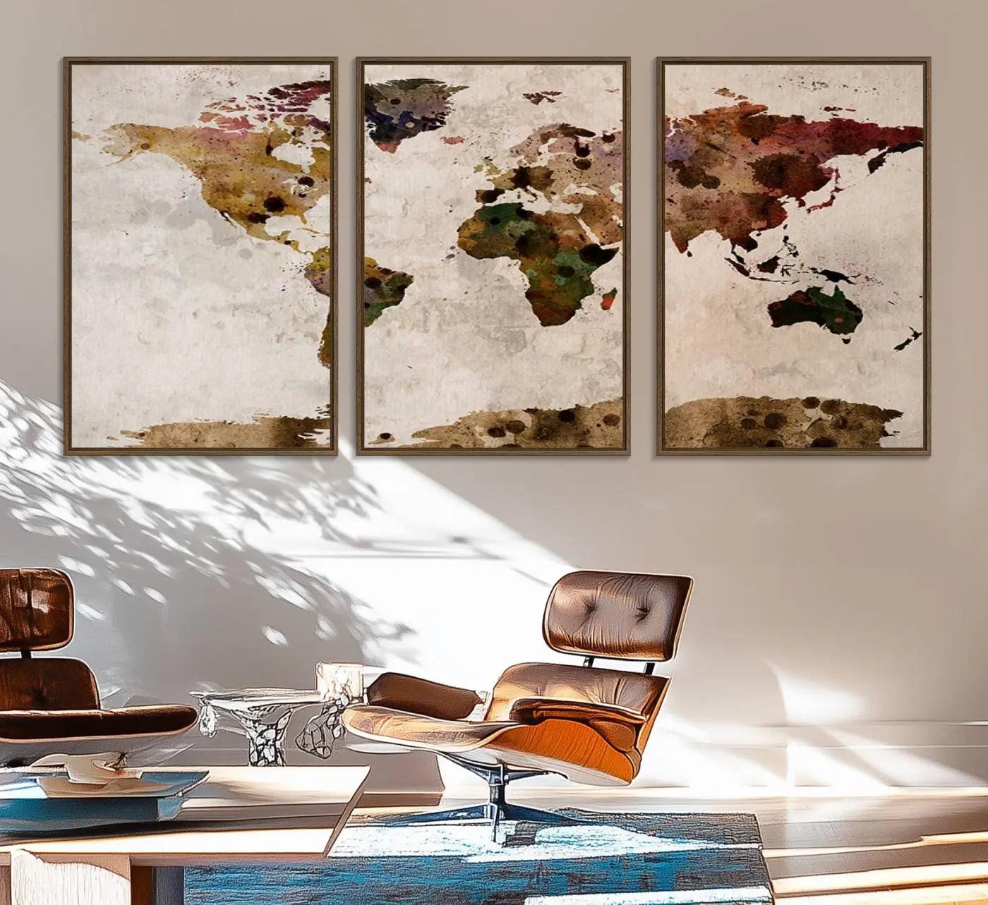 18684-MGV-FC-60X30-3P_Walnut-Push Pin World Map Canvas Print – Travel Tracker Wall Art for Couples, Perfect Anniversary Gift for Home or Office Decor