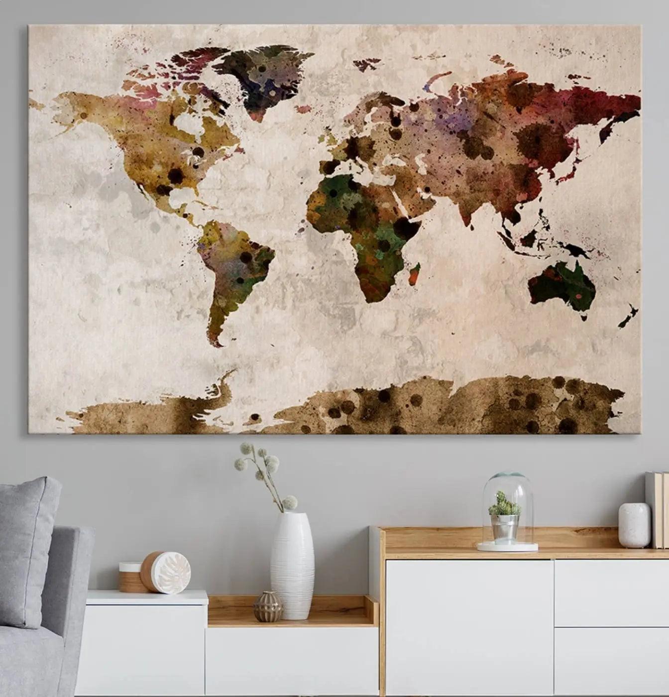 18684-MGV-CV-36X24-Push Pin World Map Canvas Print – Travel Tracker Wall Art for Couples, Perfect Anniversary Gift for Home or Office Decor