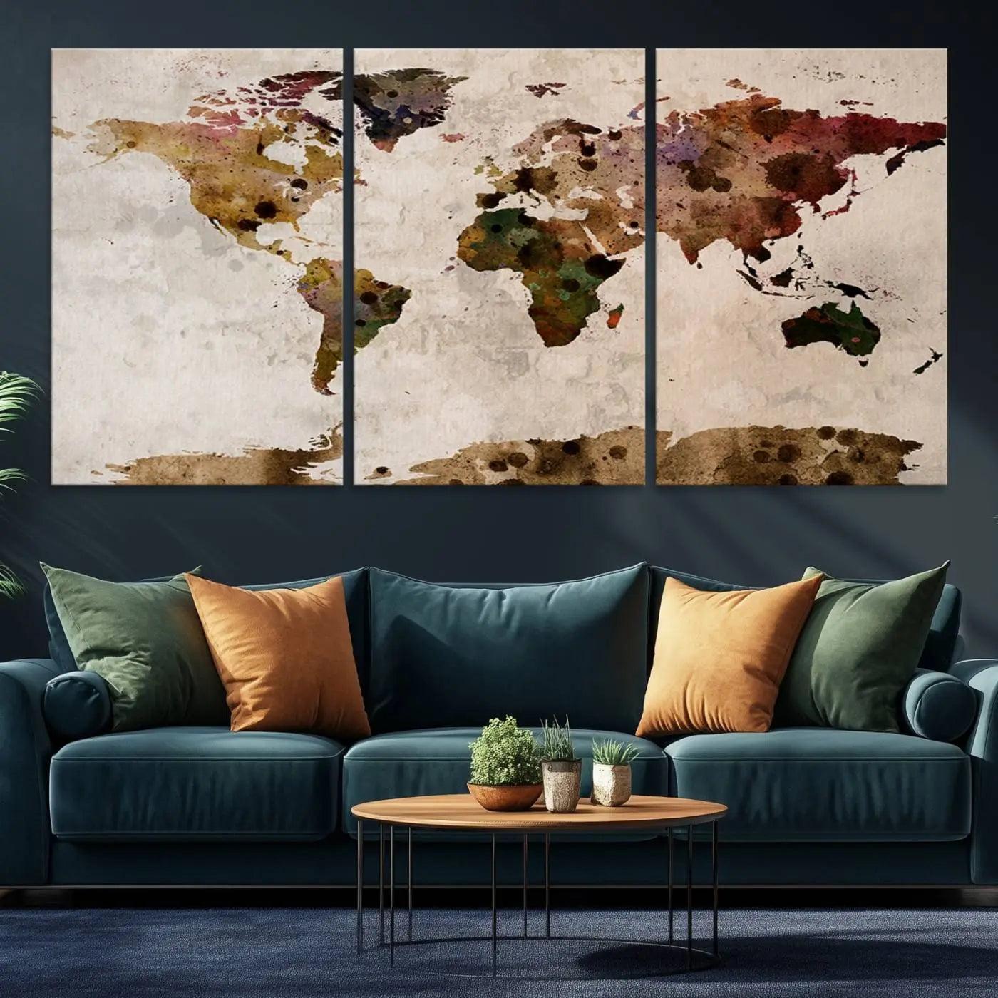 Watercolor World Map Canvas Print