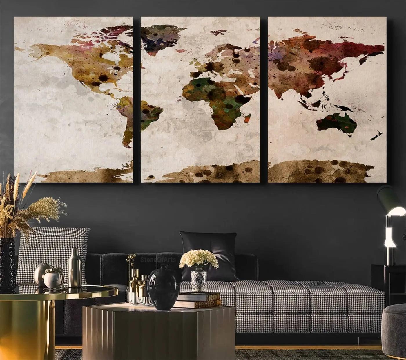 18684-MGV-CV-36X24-Push Pin World Map Canvas Print – Travel Tracker Wall Art for Couples, Perfect Anniversary Gift for Home or Office Decor