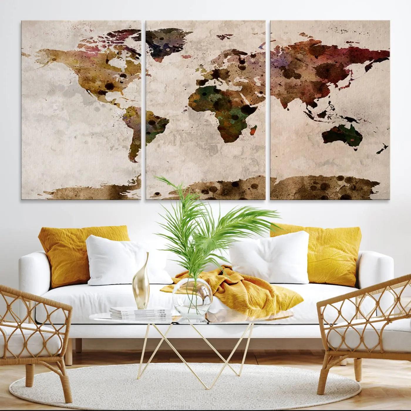 Watercolor World Map Canvas Print