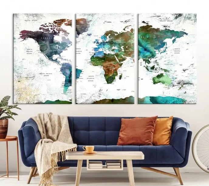 Watercolor World Map Canvas Print 