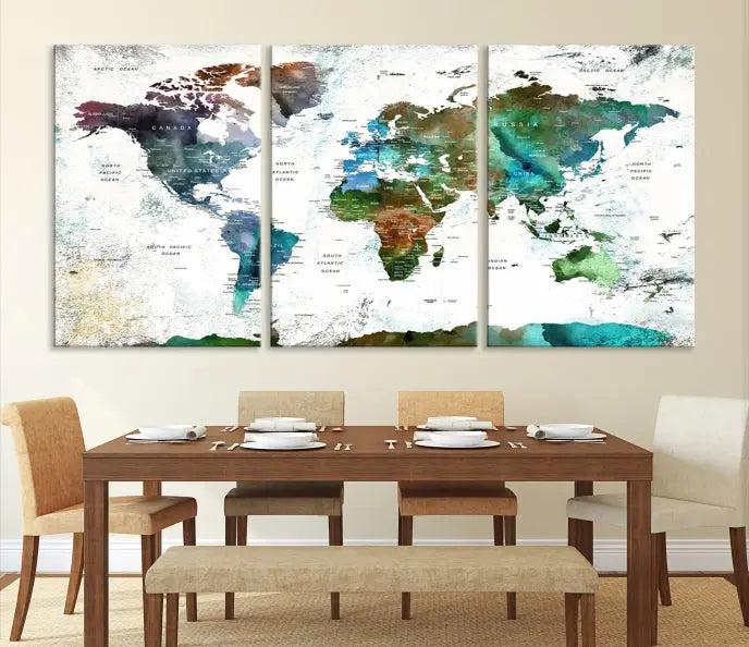 Watercolor World Map Canvas Print 