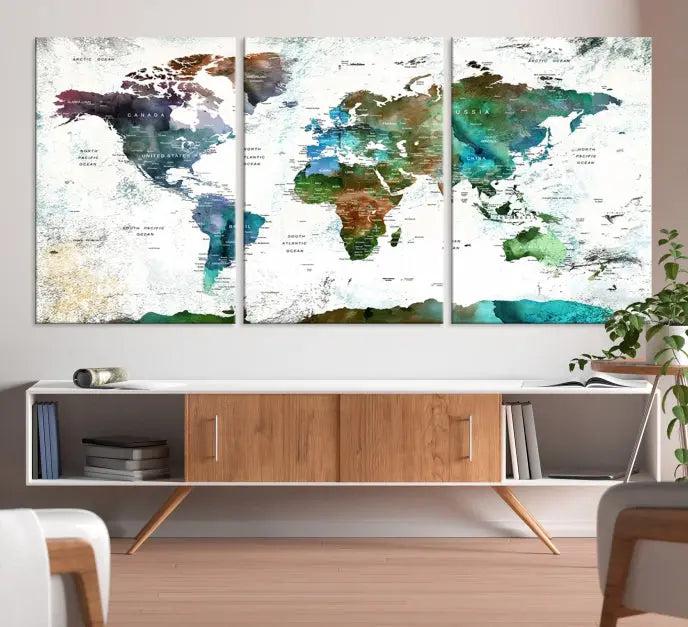 Watercolor World Map Canvas Print 