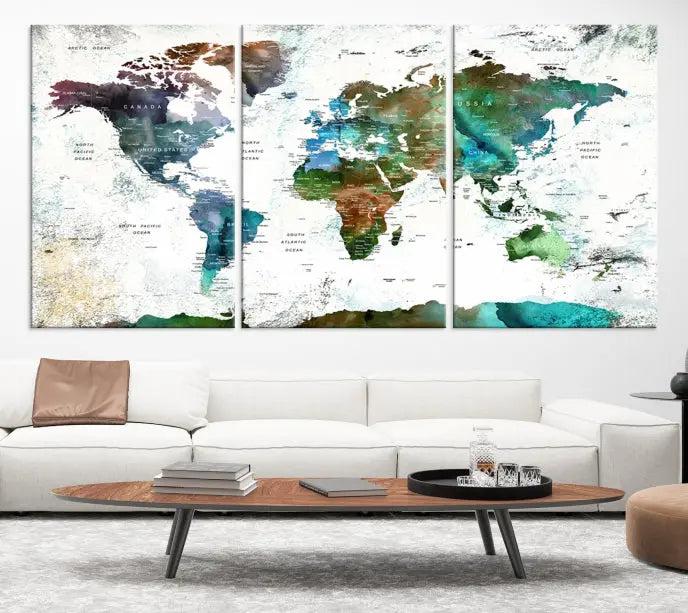 Watercolor World Map Canvas Print 