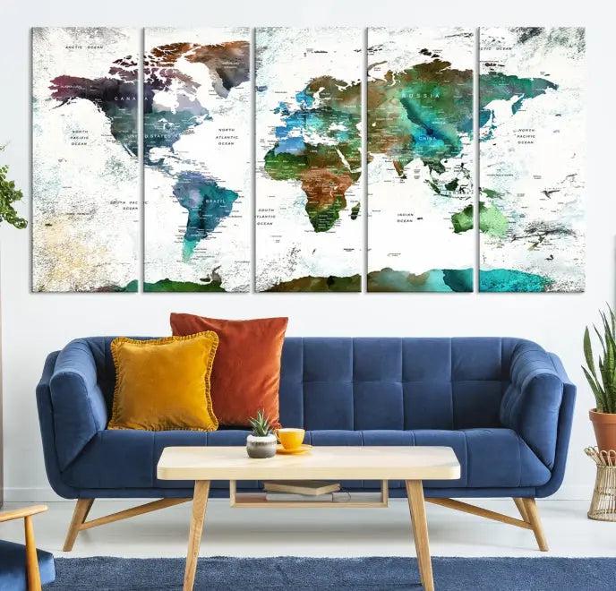 Watercolor World Map Canvas Print 