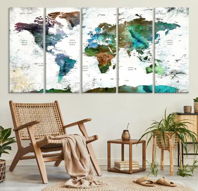 Watercolor World Map Canvas Print 