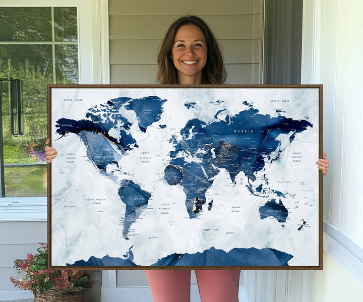 Watercolor World Map Canvas Print, Watercolor World Map Print Wall Art