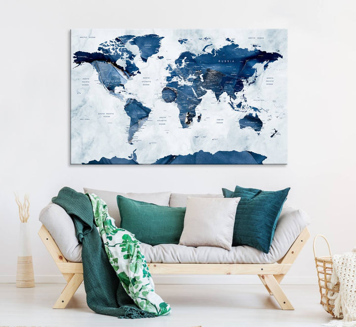 Watercolor World Map Canvas Print, Watercolor World Map Print Wall Art
