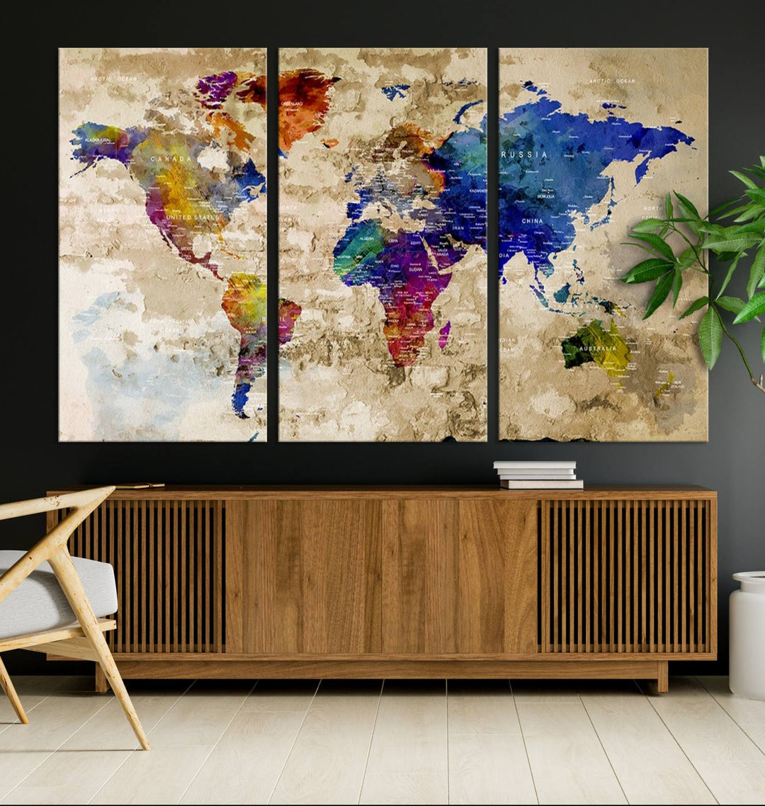 92939-MGV-CV-36X24-Watercolor World Map Canvas Print World Map Wall Art Great Design Great Gift Idea
