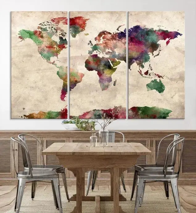 Watercolor World Map Wall Art Canvas Print 