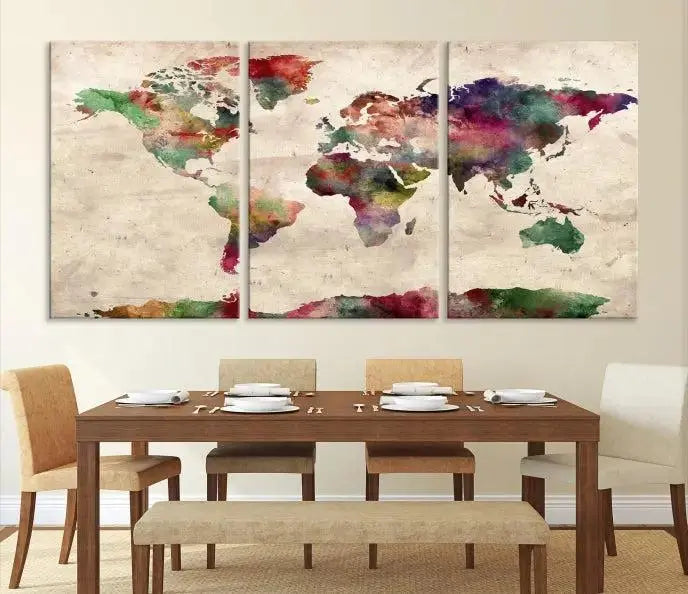 Watercolor World Map Wall Art Canvas Print 