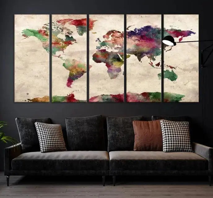 Watercolor World Map Wall Art Canvas Print 