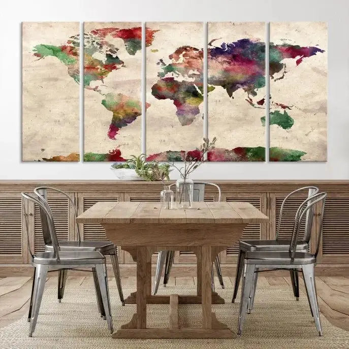 Watercolor World Map Wall Art Canvas Print 