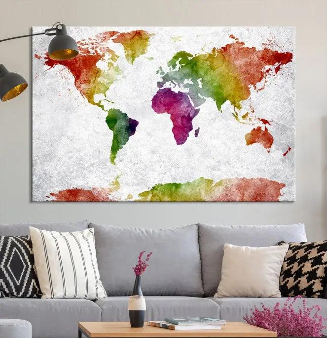 Watercolor World Map Wall Art Canvas Print 