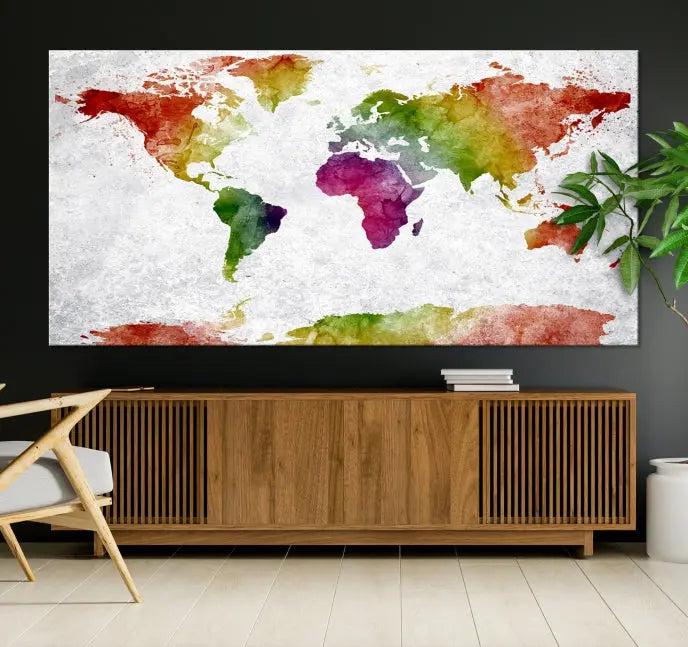 Watercolor World Map Wall Art Canvas Print 