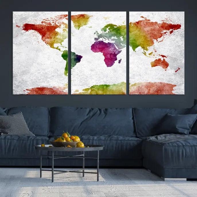 Watercolor World Map Wall Art Canvas Print 