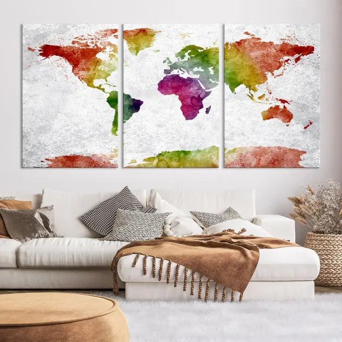 Watercolor World Map Wall Art Canvas Print 