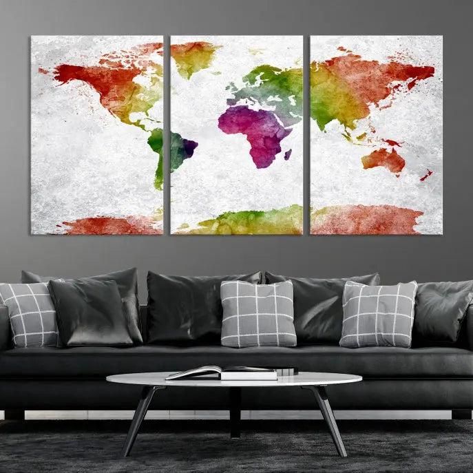 Watercolor World Map Wall Art Canvas Print 