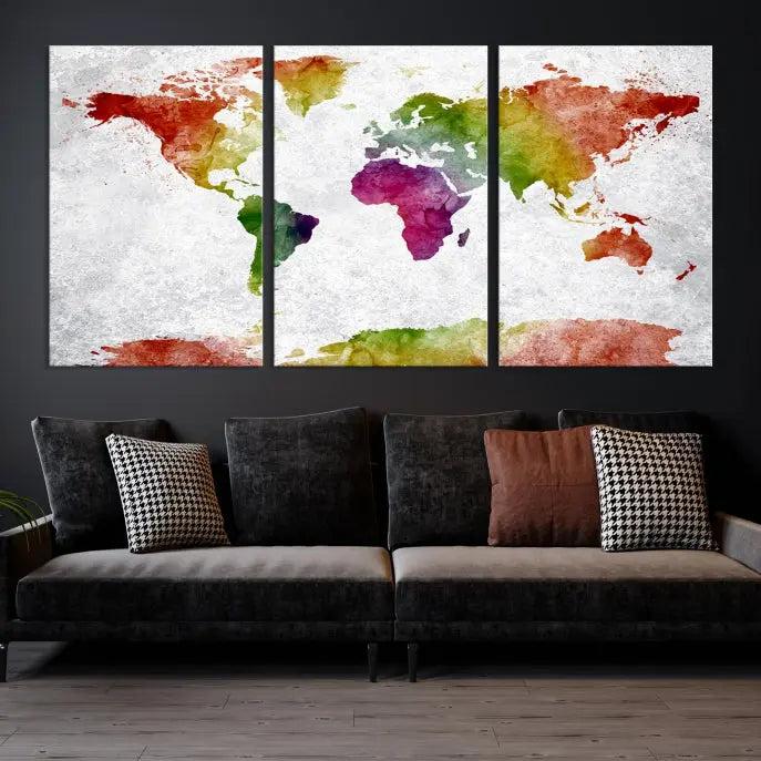 Watercolor World Map Wall Art Canvas Print 