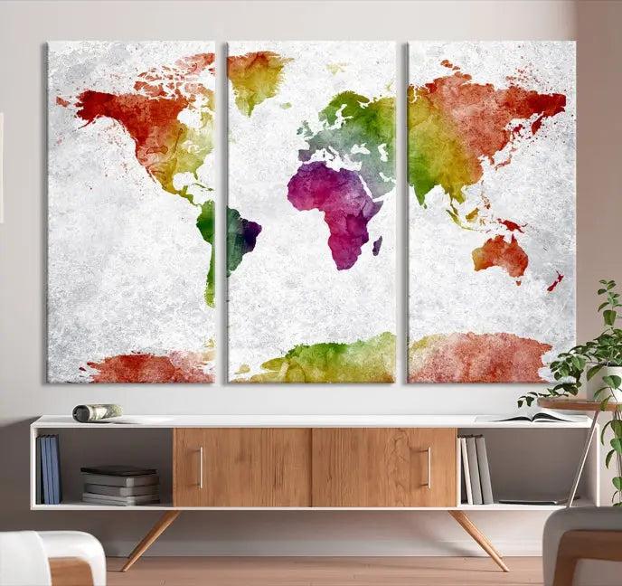 Watercolor World Map Wall Art Canvas Print 