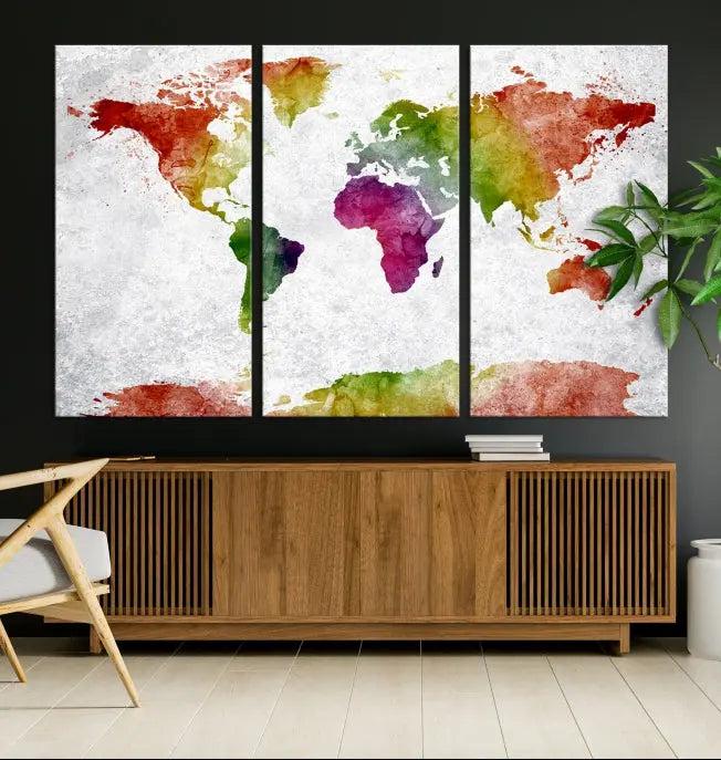 Watercolor World Map Wall Art Canvas Print 