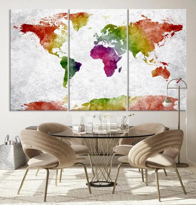 Watercolor World Map Wall Art Canvas Print 