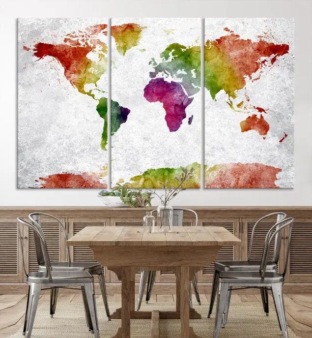 Watercolor World Map Wall Art Canvas Print 