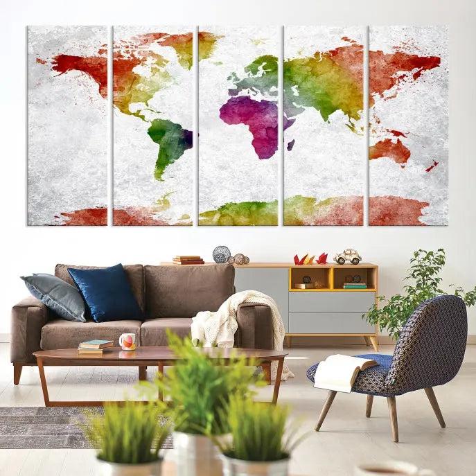 Watercolor World Map Wall Art Canvas Print 