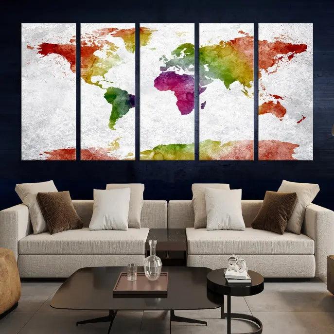 Watercolor World Map Wall Art Canvas Print 