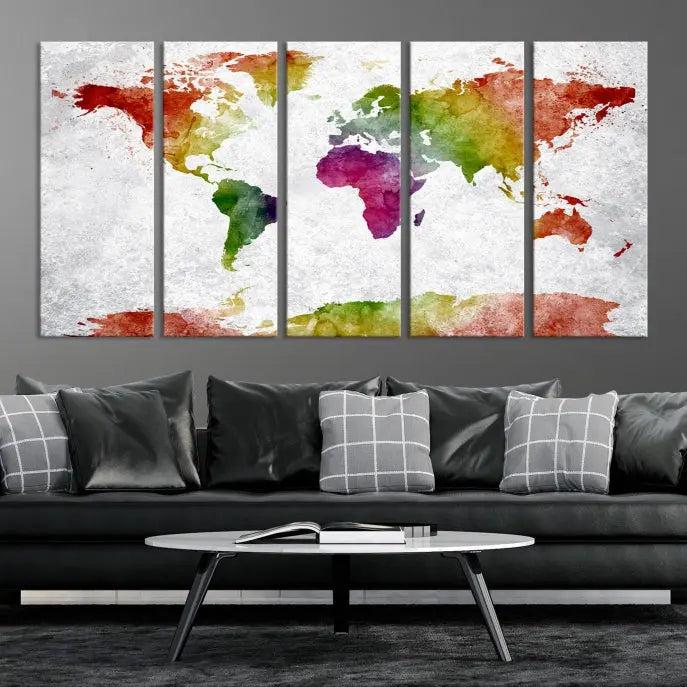 Watercolor World Map Wall Art Canvas Print 