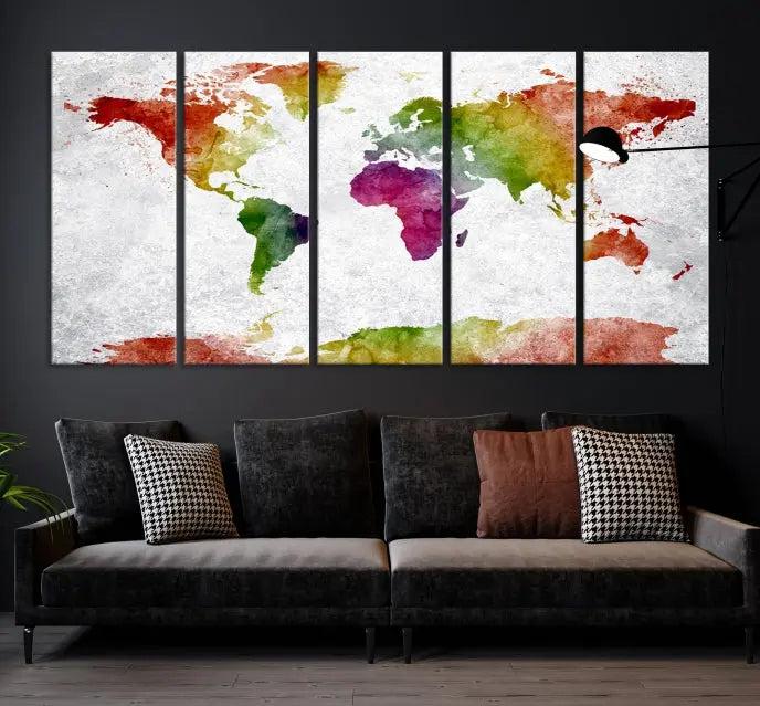 Watercolor World Map Wall Art Canvas Print 