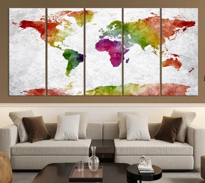 Watercolor World Map Wall Art Canvas Print 