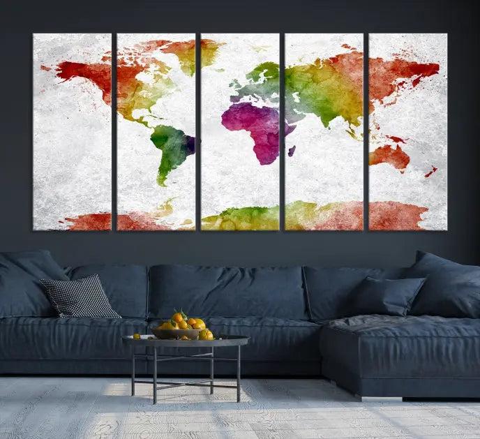 Watercolor World Map Wall Art Canvas Print 