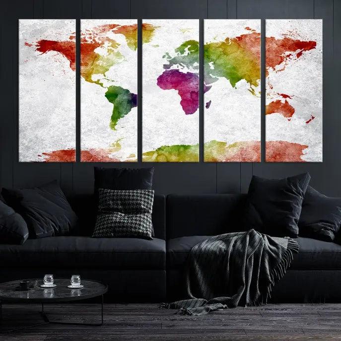 Watercolor World Map Wall Art Canvas Print 