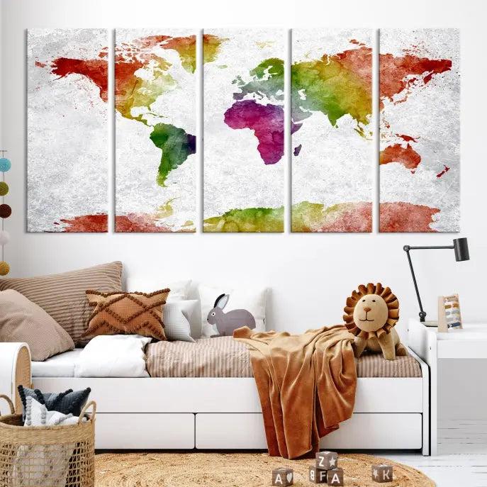 Watercolor World Map Wall Art Canvas Print 