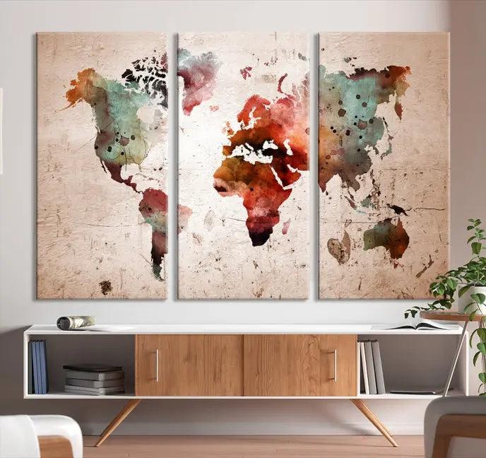 Watercolor World Map Wall Art Canvas Print 