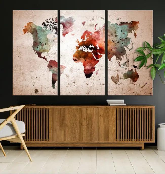 Watercolor World Map Wall Art Canvas Print 