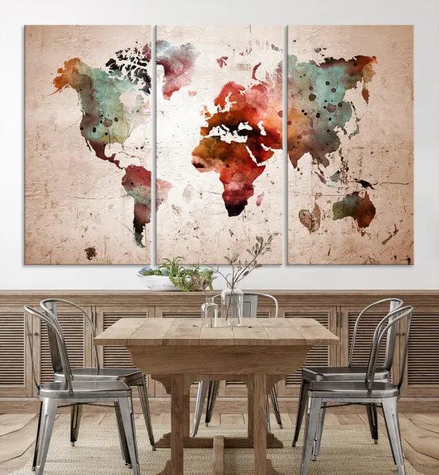 Watercolor World Map Wall Art Canvas Print 