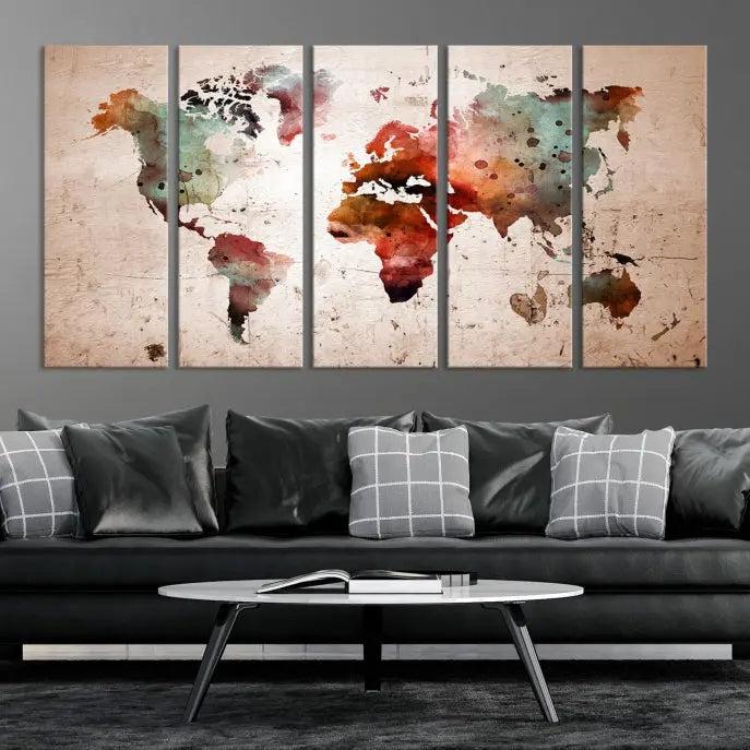 Watercolor World Map Wall Art Canvas Print 