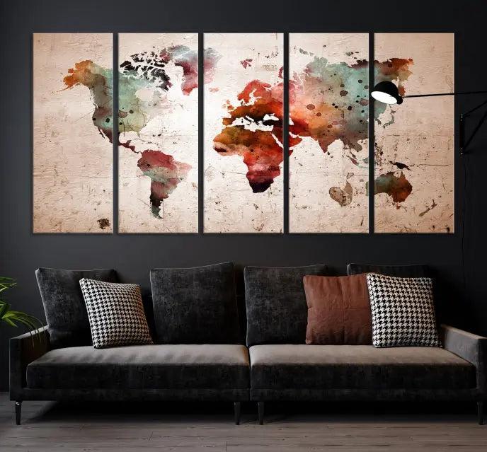 Watercolor World Map Wall Art Canvas Print 