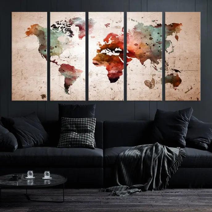 Watercolor World Map Wall Art Canvas Print 