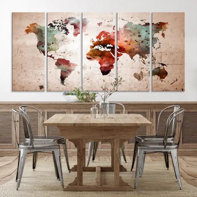 Watercolor World Map Wall Art Canvas Print 