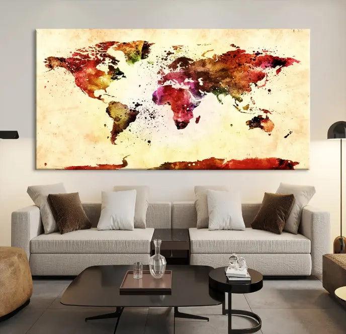 Watercolor World Map Wall Art Canvas Print 