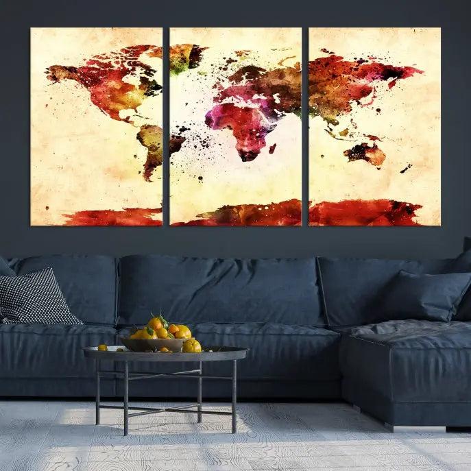 Watercolor World Map Wall Art Canvas Print 