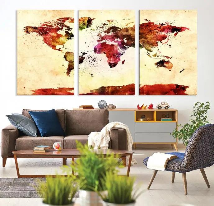 Watercolor World Map Wall Art Canvas Print 